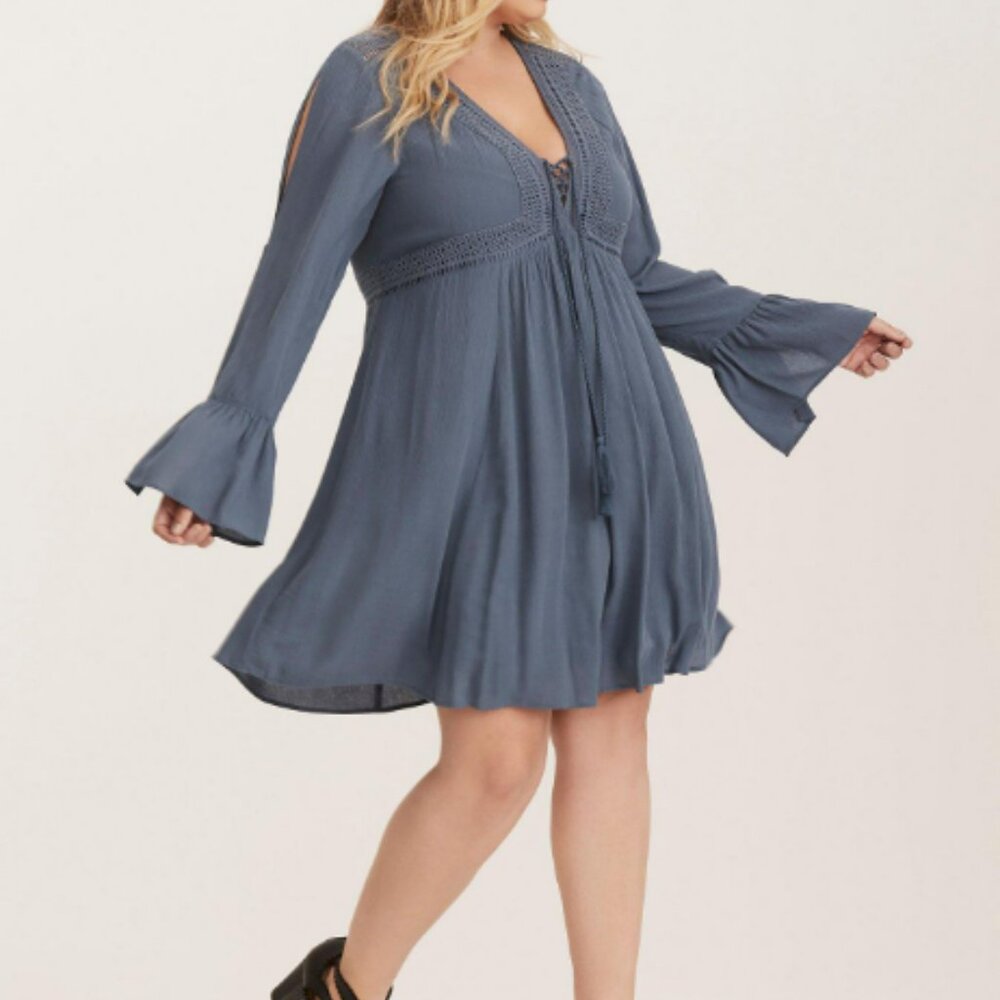 Gauze Lace Up Skater Dress